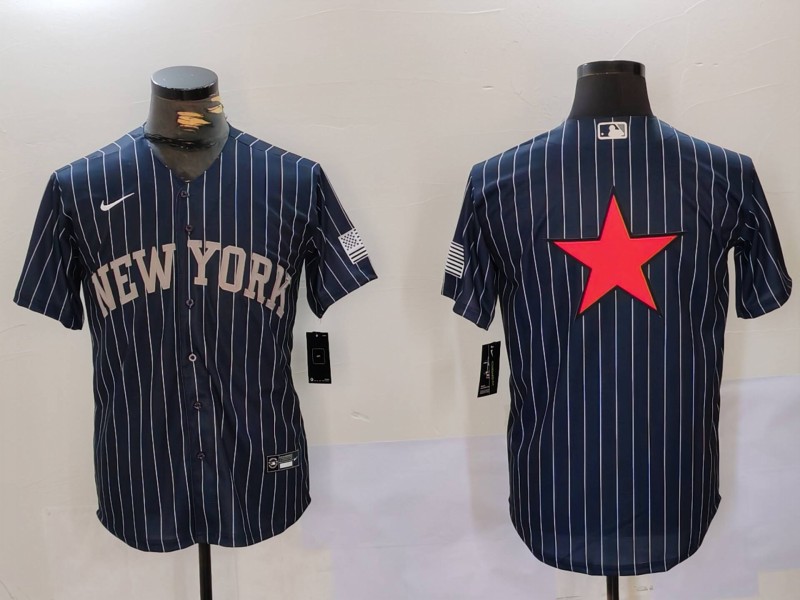Men New York Yankees Blank Blue stripe joint name 2024 Nike MLB Jersey style 9126